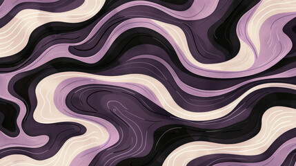 Obraz premium vibrant abstract pattern featuring flowing waves in shades of purple, black, and cream, creating dynamic and modern design. smooth curves evoke sense of movement and creativity