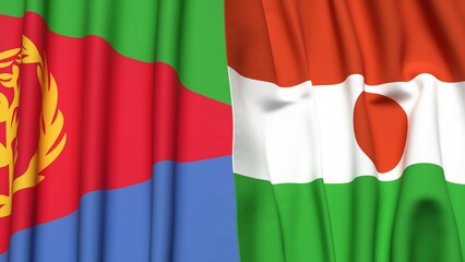 Fototapeta premium Flags of ERITREA and NIGER with realistic cloth texture