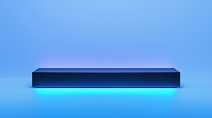 A sleek, modern speaker sits against a blue backdrop, illuminated by a soft glow, emphasizing its minimalist design.