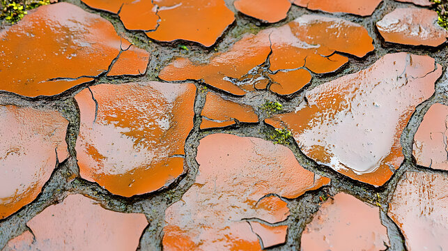 Closeup Worn Terracotta Cobblestone Texture