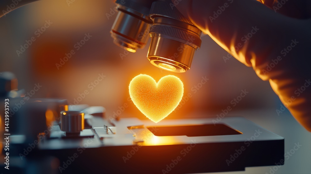 Poster heart shape illuminated under microscope in laboratory setting