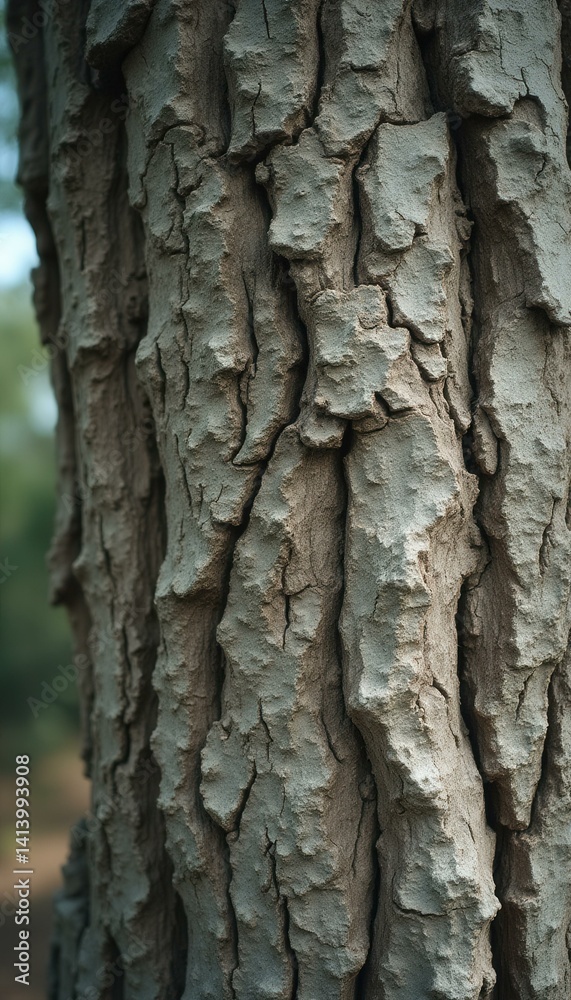 Fototapete close-up of a tree trunk displaying deeply furrowed bark in a textured, natural pattern