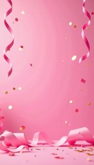 Festive pink background with cascading streamers and confetti , event, card