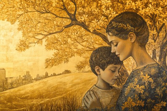 A beautifully detailed mural with golden accents and subtle gradient shifts, exuding a sense of warmth, acceptance, and shared growth
