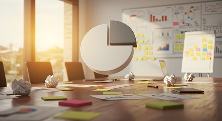 Business Meeting with Pie Chart in Modern Conference Room