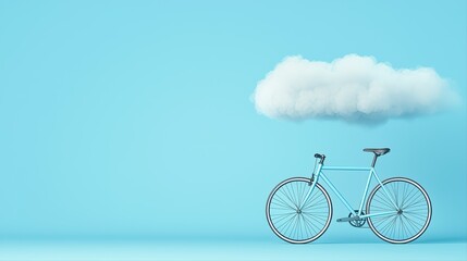 Fototapeta premium Minimalist bicycle against blue background with cloud illustration