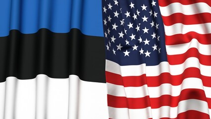 Fototapeta premium Flags of Estonia and USA with realistic cloth texture