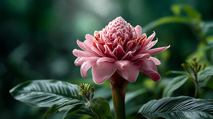 Exotic torch ginger flower tropical garden floral photography nature close-up minimal composition botanical beauty