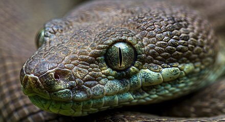 Fototapeta premium Python Head Closeup with Jungle.