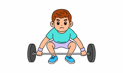 cute man training lift barbell cartoon illustration