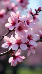 Naklejka premium Pink branches adorned with blossoms sway gently, branch, blossom