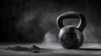 kettlebell with chalk dust creates dramatic fitness scene