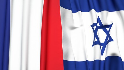 Flags of FRANCE and Israel with realistic cloth texture