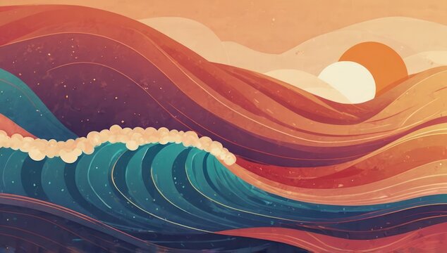 abstract sunset waves cozy webpage background hero image for adorable platform modern minimalist illustration.
