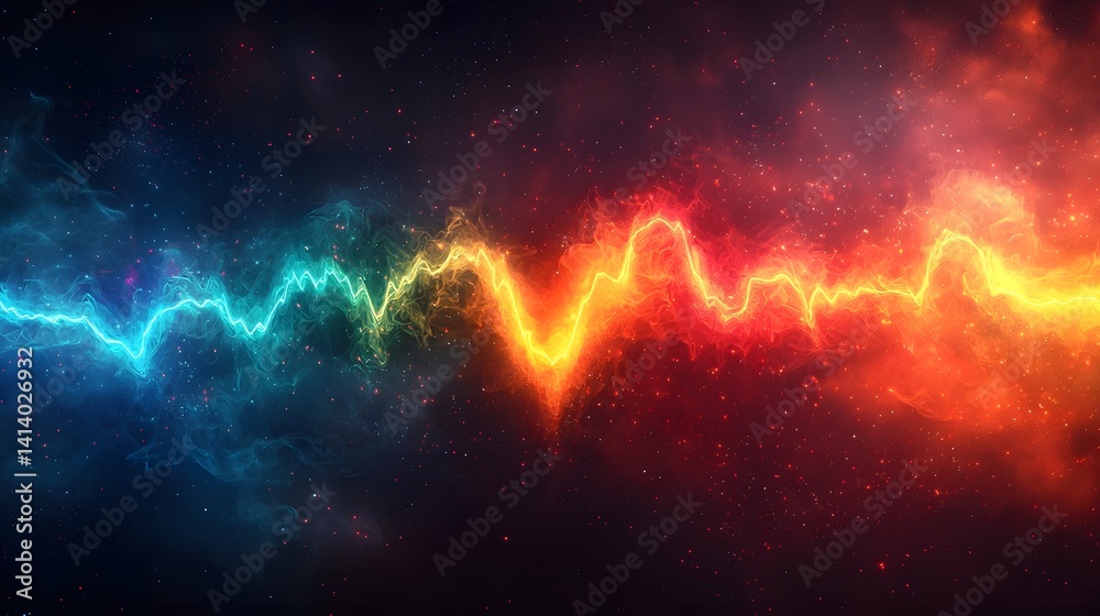 Poster pulsing neon heartbeat against a dynamic background