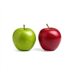 Two apples, green and red, side by side on white background