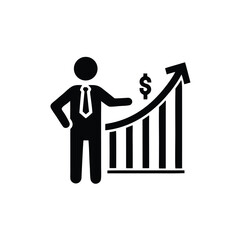 Business Man with Growing Graph and Dollar Icon