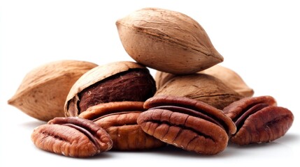 Obraz premium Pecan Nuts Still Life Isolated on White Background