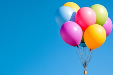 Fototapeta premium A cluster of colorful balloons floating in the air against a bright blue sky