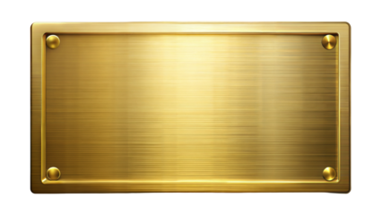 Gold metal name plate isolated on transparent background. Png