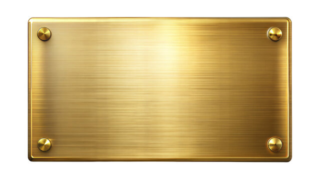 Gold metal name plate isolated on transparent background. Png