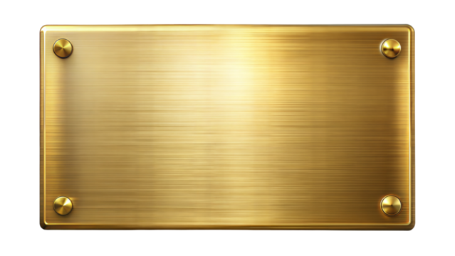 Gold metal name plate isolated on transparent background. Png