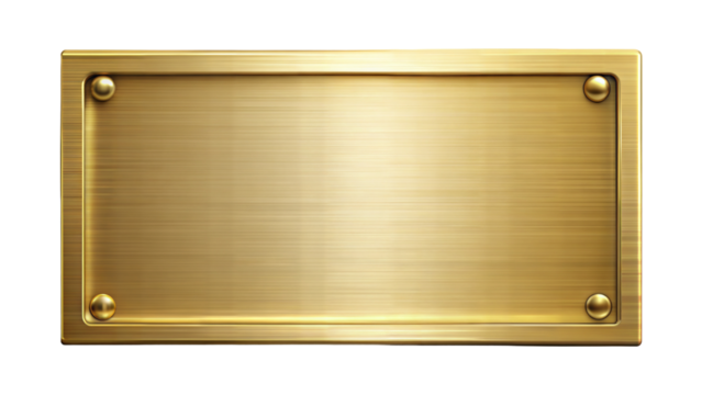 Gold metal name plate isolated on transparent background. Png