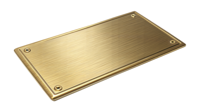 Gold metal name plate isolated on transparent background. Png