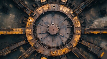 Fototapeta premium Industrial Circular Structure Aerial View with Metallic Texture