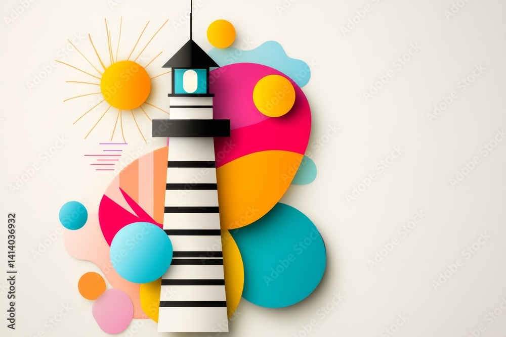 Poster a geometric modern lighthouse design, with sharp clean lines and abstract elements