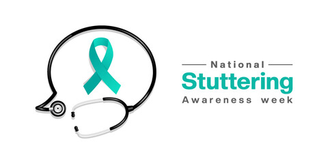 May is National Stuttering Awareness Week. Message and ribbon shaped stethoscope. Great for posters, banners, social media and more. White background