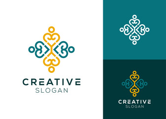 Key with geometric luxury lines with abstract people and love logo design