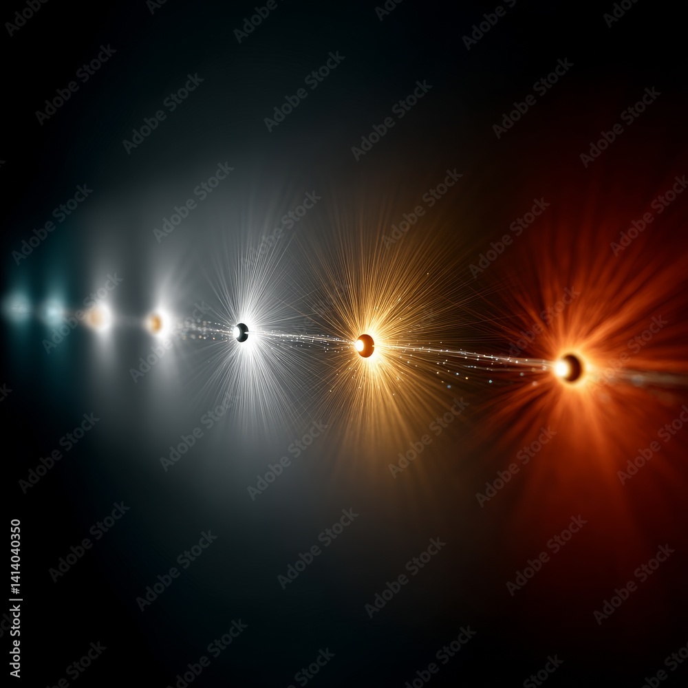 Aufkleber Data Stream: Conceptual Visualization of Flowing Information through Nodes with Energetic Emission
