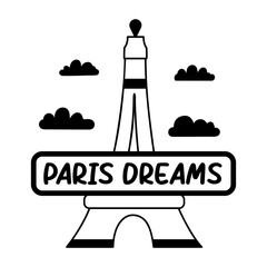 Eiffel Tower with paris dreams text, glyph sticker 
