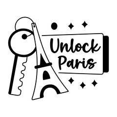 textEiffel keychain with unlock paris text, glyph sticker 
