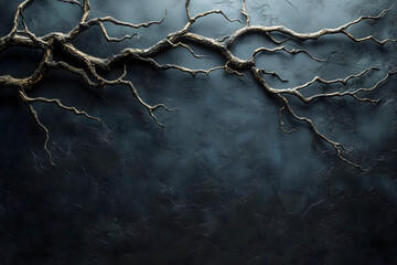 Dry twisted branches on a dark textured background with space for text