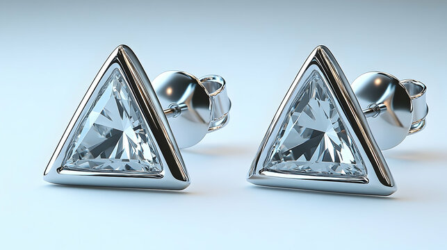 Sparkling Triangle Diamond Earrings in White Gold Setting on Sof