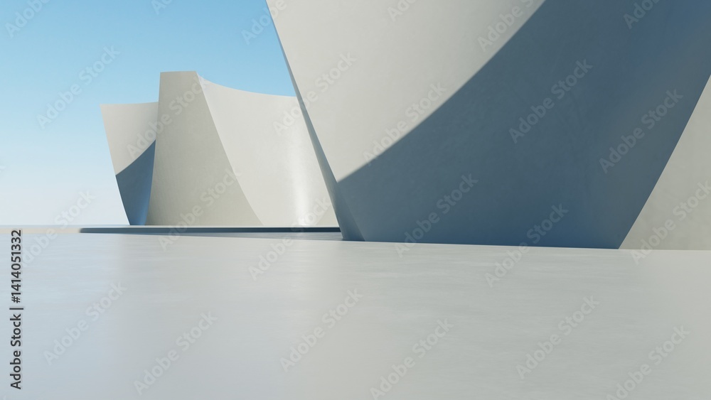 Aufkleber 3d illustration of abstract architecture background, geometric architectural with curve design, car 