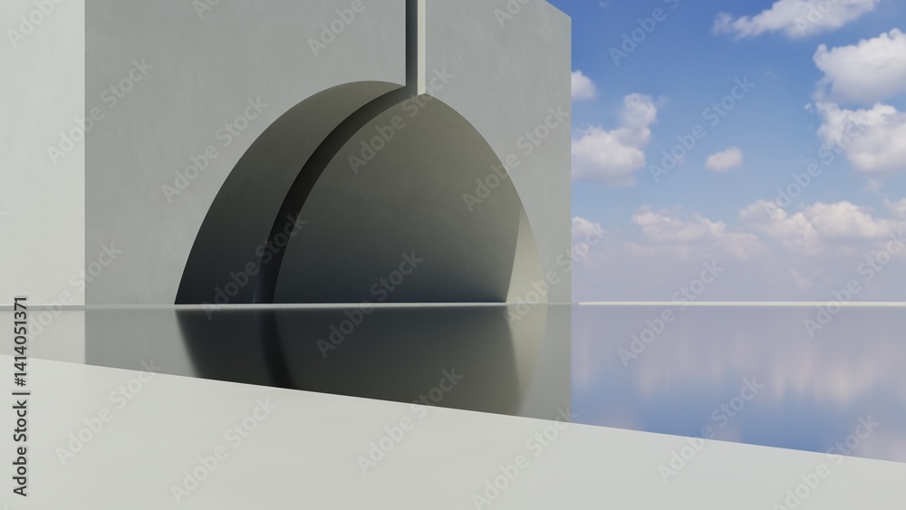 Aufkleber 3d illustration of abstract architecture background, geometric architectural with curve design, Car presentation