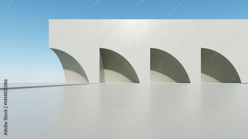 Aufkleber 3d illustration of abstract architecture background, geometric architectural with curve design, Car presentation