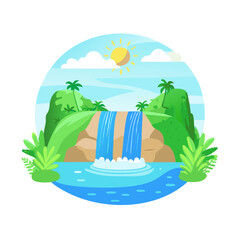 Scenic waterfall landscape in tropical valley