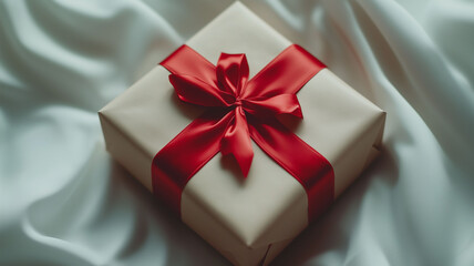 Close-up Image of a Gift Box with Red Ribbon on White Background Perfect for Holiday or Birthday Themes (5)