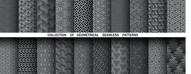 Geometric set of seamless black and gray patterns. Simple vector graphics.