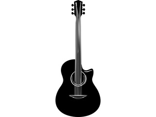 Fototapeta premium Black Silhouette of Acoustic Guitar on White Background