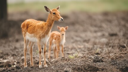 Dama Gazelle Mother   Fawns  Close up Wildlife Photo