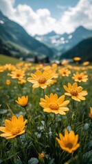 Obraz premium Blooming wildflowers in serene mountain landscape nature photography peaceful environment vibrant view