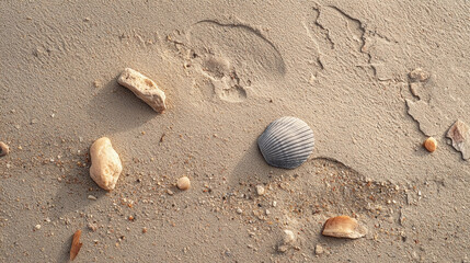 Beach Sand Texture with Shells and Rocks