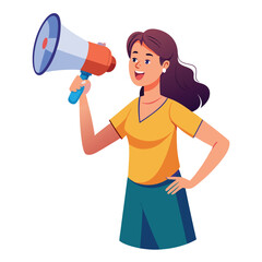 young woman shouting through megaphone 