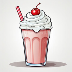 Delight in this cartoon illustration of delicious milkshake topped with whipped cream and cherry, perfect for refreshing treat on warm day