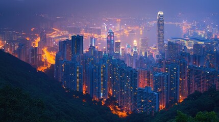 Fototapeta premium Night View of Hong Kong Skyline from the Peak